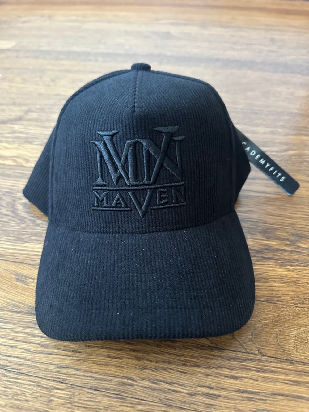 MAVEN Black Corduroy Embroidered Logo Baseball Hat